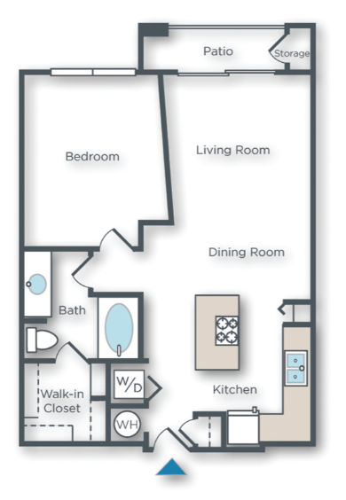 Floor plan for 1 bed, 1 bath, 787 sqft